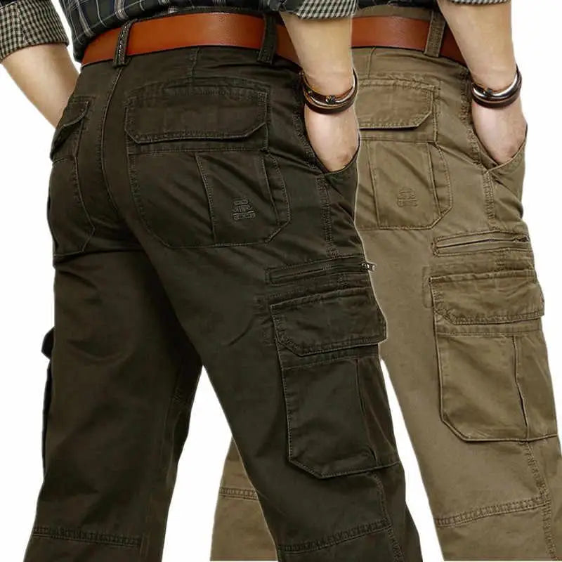 Loose Fit Men's Casual Cotton Work Trousers Outdoor Leisure Pants Multi ket Straight Leg Long Trousers Wear Resistant