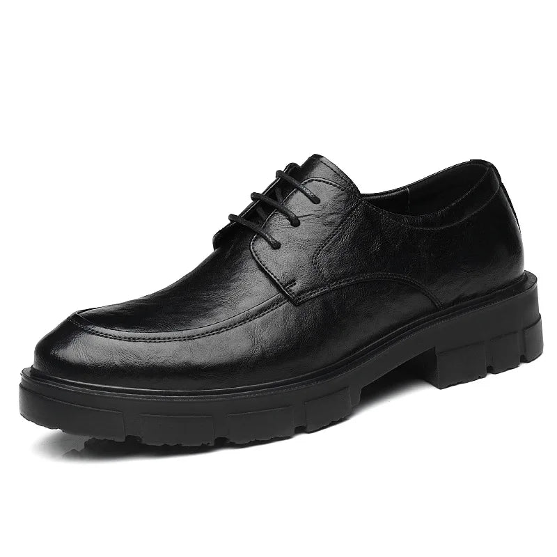 5 8 10 Cm Heel Leather Men's Dress Shoes Fashion Casual New Designer Cowhide Lace-up Platform Wedding Shoes for Man