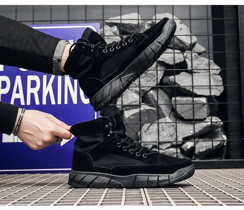 Fashion Boots Men Autumn Early Winter Shoes Flat Thick Sole Mens Ankle Boots Brand Male Footwear Black Beige KA4873