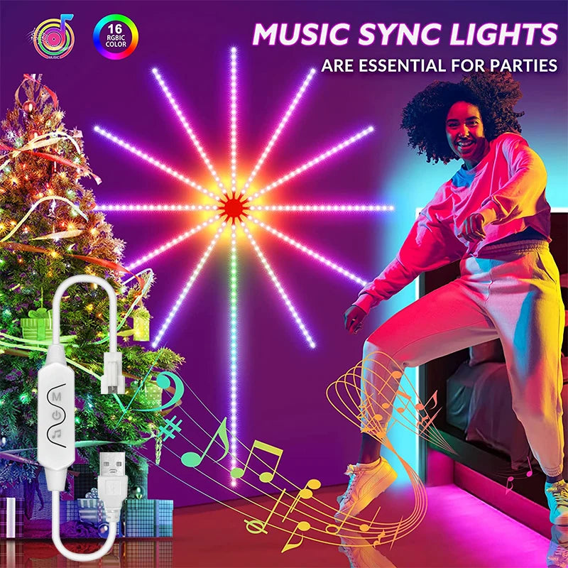 Firework Led Strip Lights For Room Wall Bluetooth Led Tape Light 5V Music Sync Led Lighting Strips Usb Led Strip Rgbic