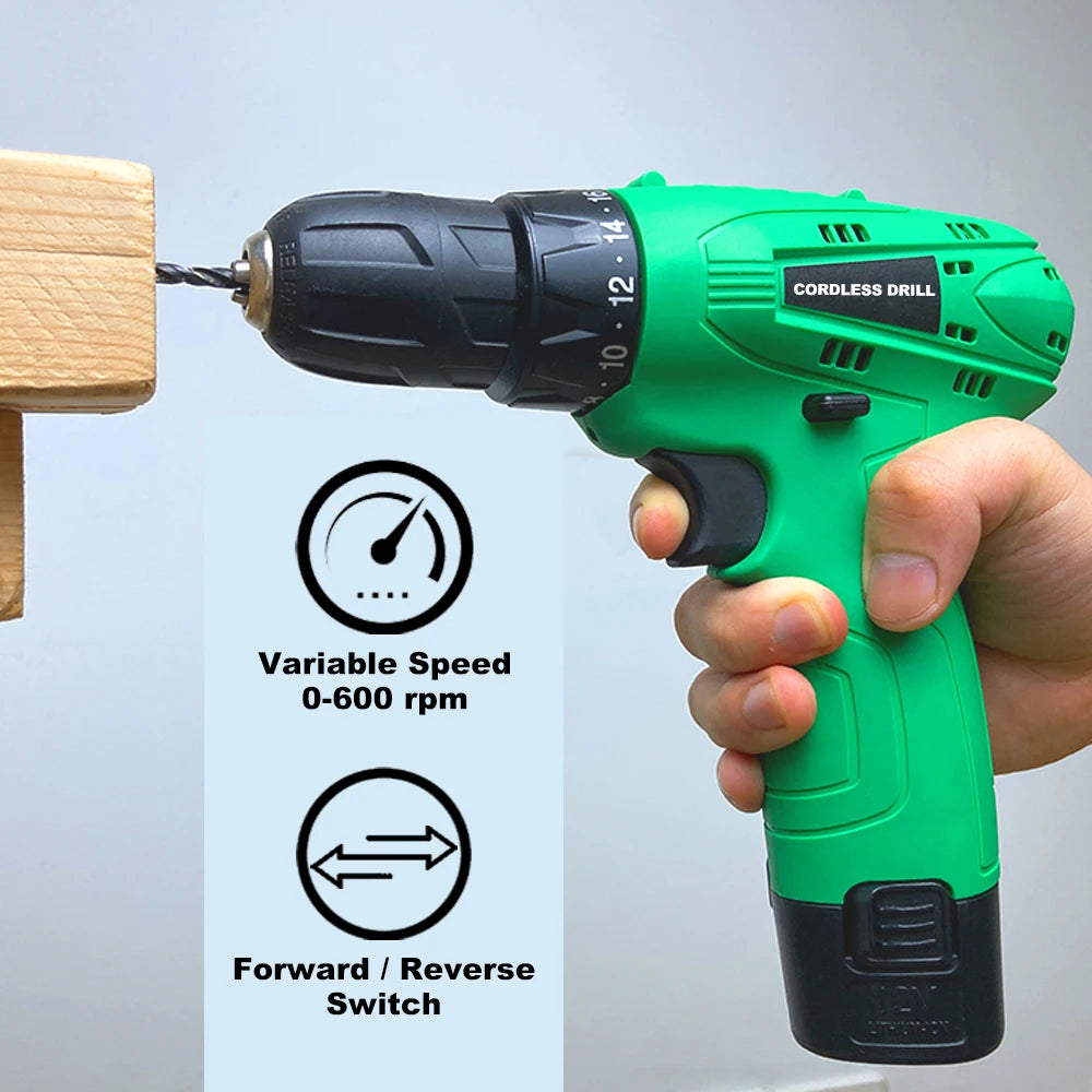 12V Cordless Drill Kit , with Battery and Charger, Variable Speed, 18+1 Torque Drill, 3/8 Inch Keyless Chuck Bit