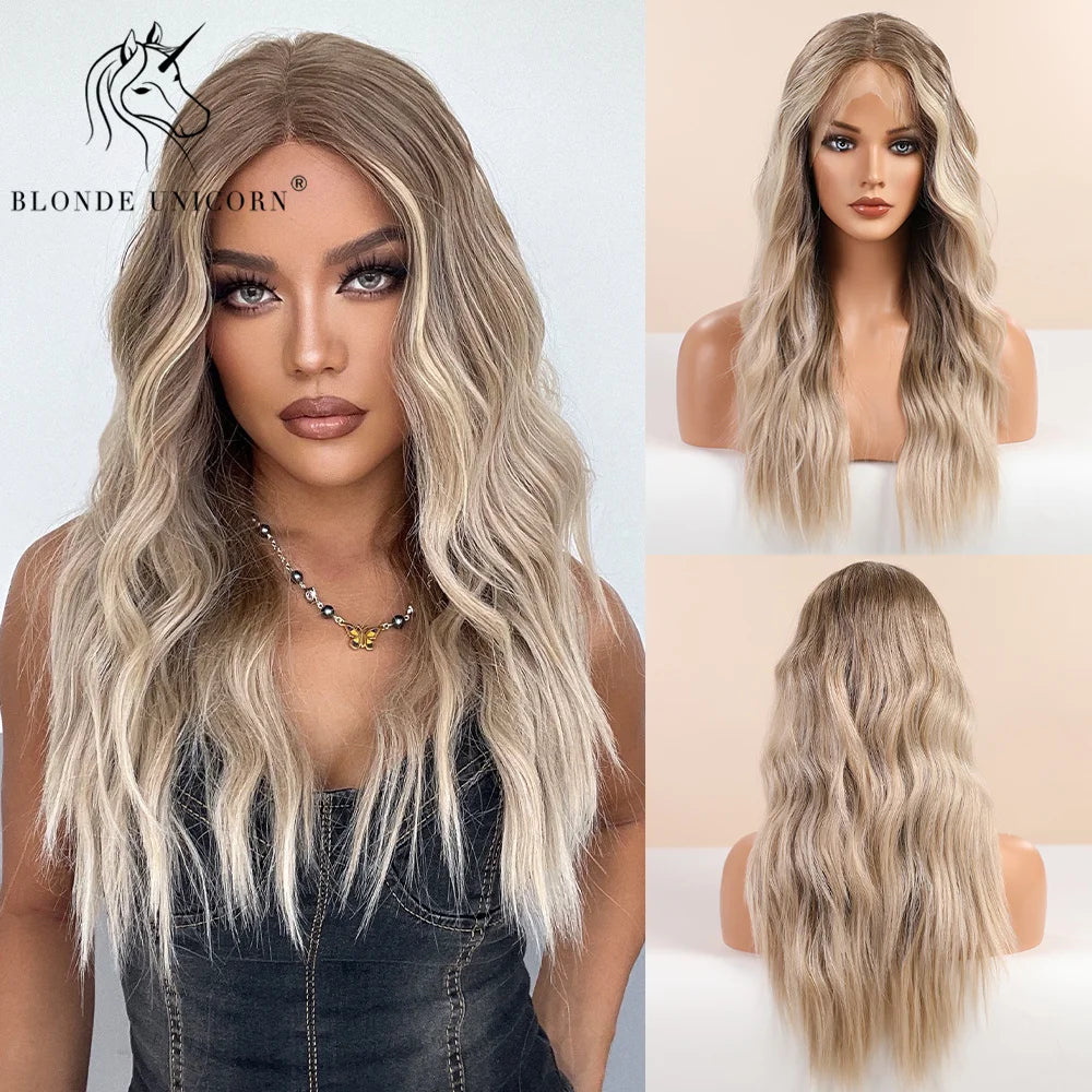 Blonde Unicorn Lace Front Wig Blonde Wave Wig Hair Synthetic Wigs for Black White Women Daily Party Cosplay Heat Resistant Hair