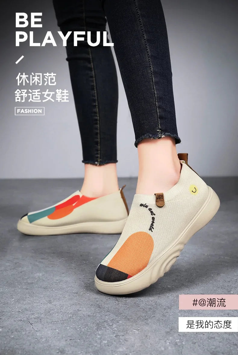 Spring and summer women's breathable knitted sports shoes, casual sponge shoes, lightweight mesh low top shoes  platform boots