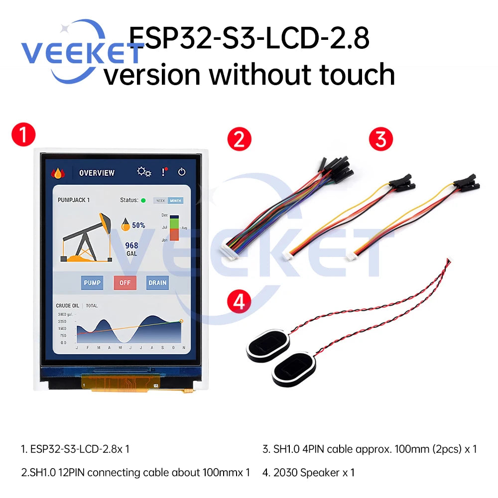 ESP32-S3 2.8 Inch LCD Screen Wifi Bluetooth Development Board Capacitive Touch Display Development Board Optional