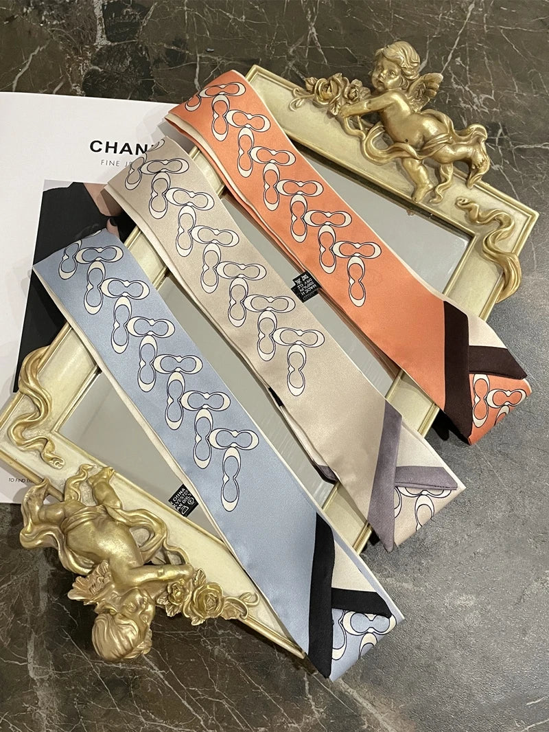 Korean Version of The Autumn Plain Color New Women's Ribbon Hair Ribbon Streamer Tied bag Long belt silk scarf Small Scarf Scarf