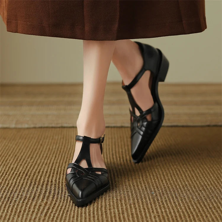 2024 Summer Women Shoes Pointed Toe Chunky Heel Shoes for Women Med-Heel Women Sandals Giadiator