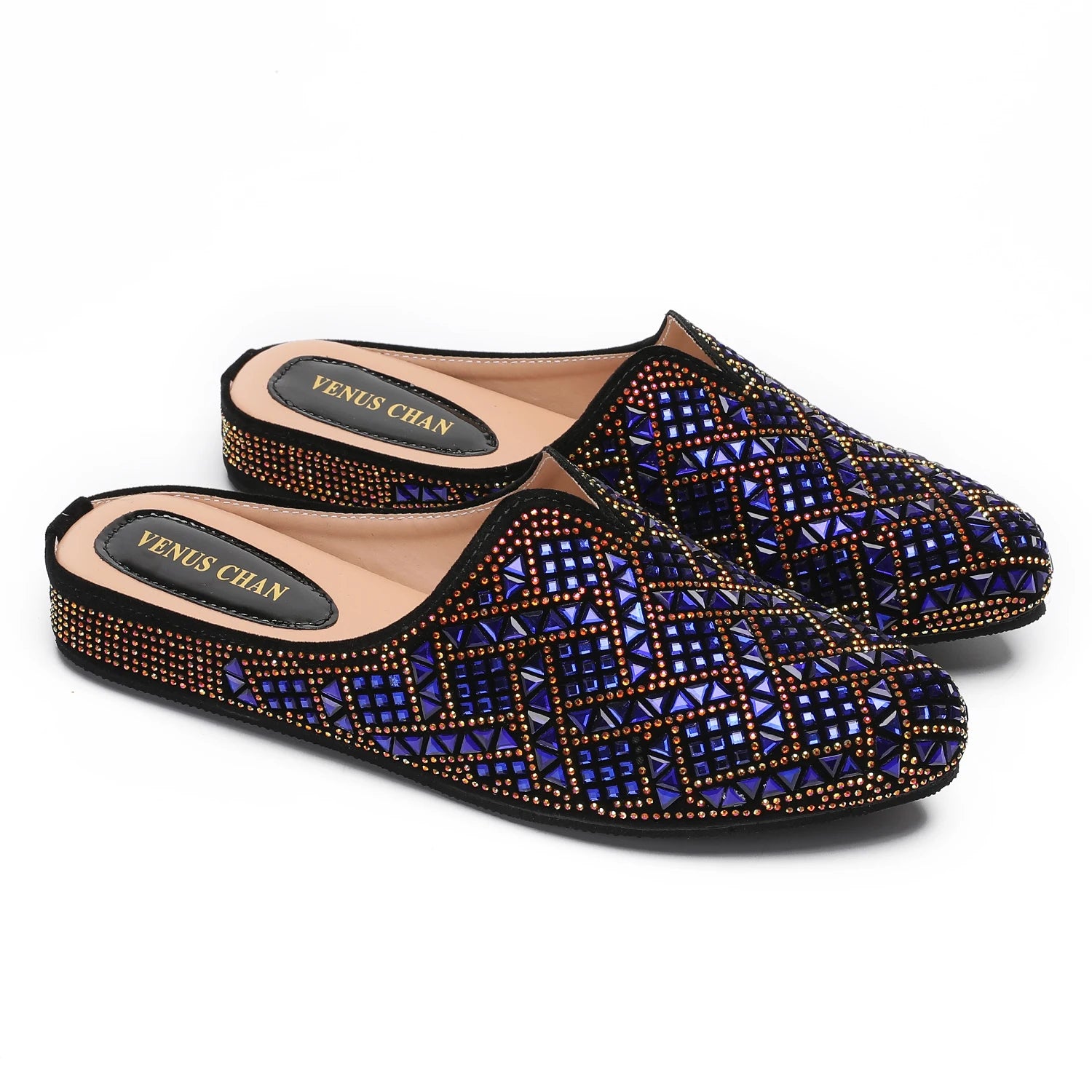 2025 Latest Design Nigeria Silver Color Half Shoes Elegant Flat Shoes for Woman Fashion Comfortable Party Slippers