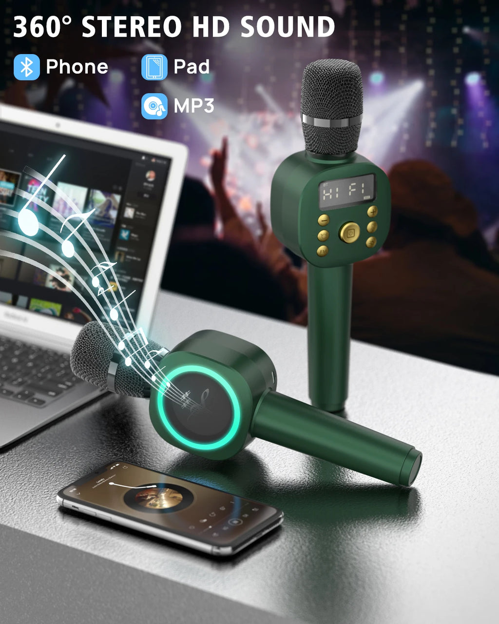 Karaoke Microphone Bluetooth Wireless Portable Home Singing Machine with Duet Sing/Record/Play/Reverb for Adult/Kid Gift