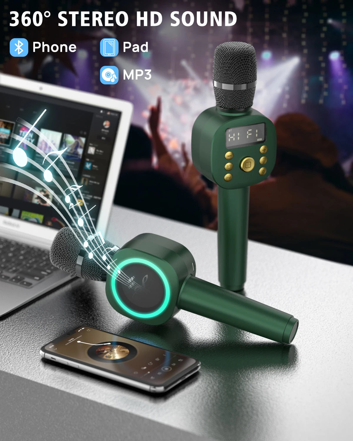 Karaoke Microphone Bluetooth Wireless Portable Home Singing Machine with Duet Sing/Record/Play/Reverb for Adult/Kid Gift