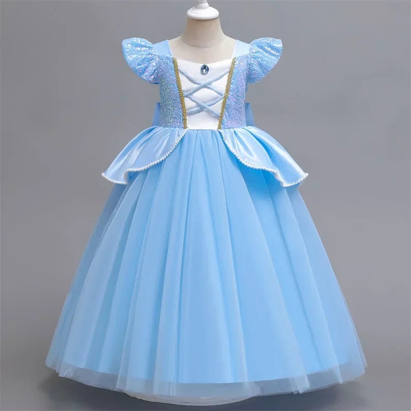 Cinderella Princess Costumes for Girls Halloween Disguise Carnival Cosplay Costume Kids Sequin Fluffy Mesh Evening Party Dresses