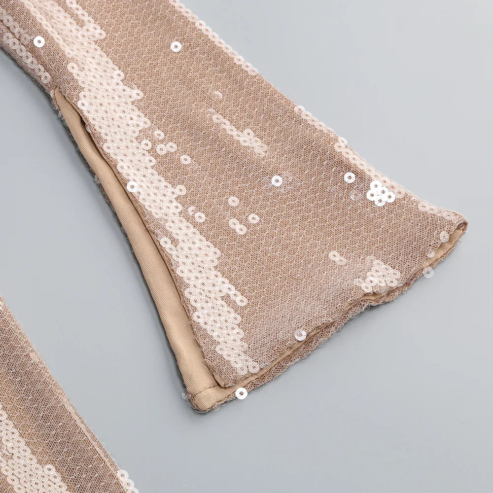 Luxury celebrity vacation photography nightclub evening gown sexy solid color sequin banquet long sleeved dress