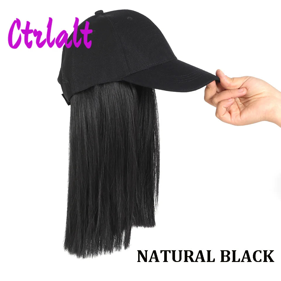Synthetic Heat-Resisting Fiber Straight Hair Extensions With White Baseball Cap Wig For Girls Casual Daily