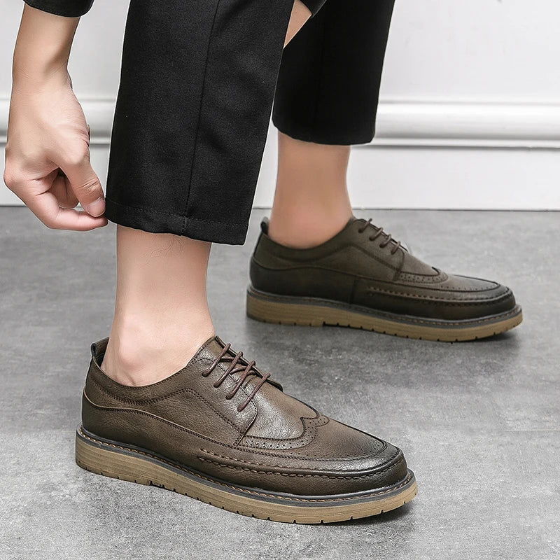 Italian Style Men's Brogue Shoes Anti Slip Wear-resistant Men's Leather Casual Shoes Business Interview Work Shoes Free Delivery