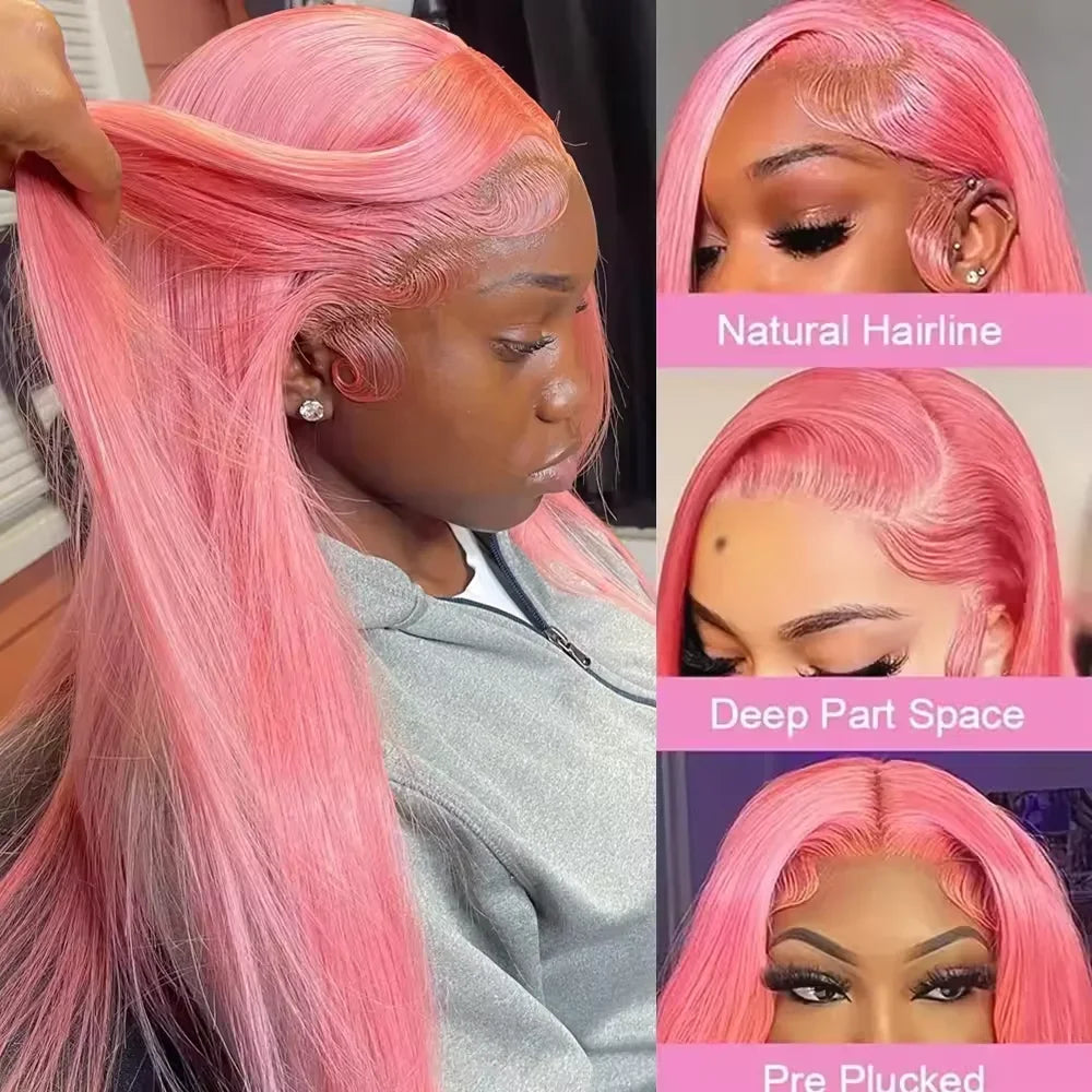 30 40 Inch Pink Lace Front Wig Human Hair For Women 13x4 Hd Lace Frontal Wig Brazilian 13x6 Colored Straight Lace Front Wigs