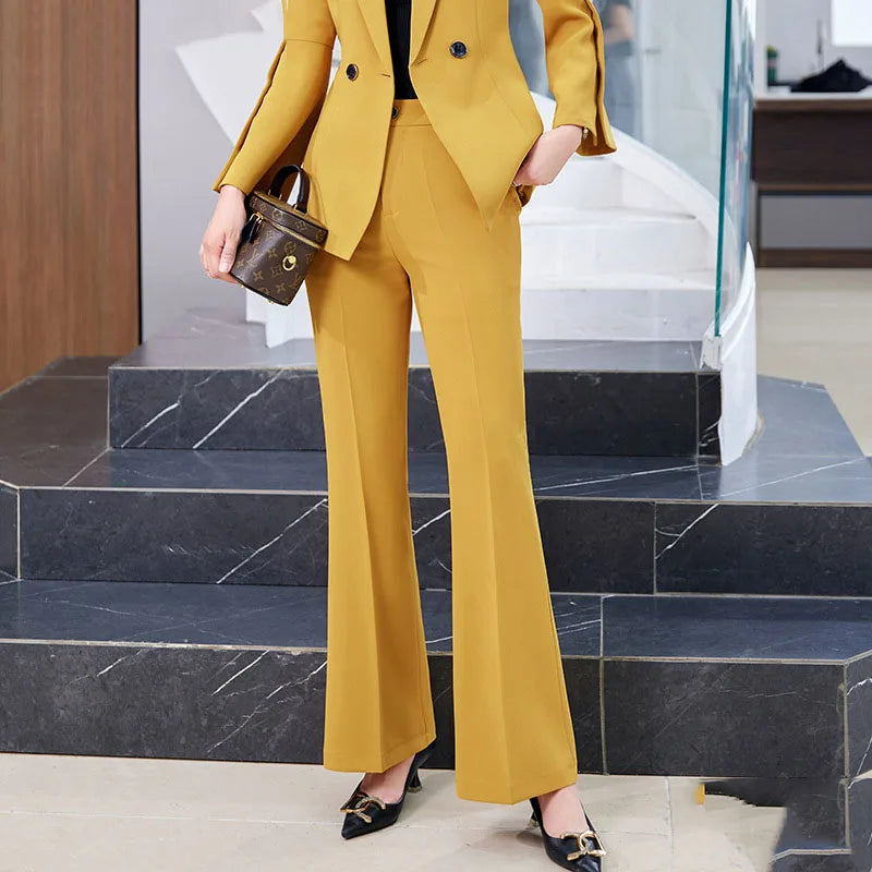 Yitimuceng Slim Blazers for Women 2024 Office Ladies New Fashion Long Sleeve Coats Solid Lapel Double Breasted Pant Suits