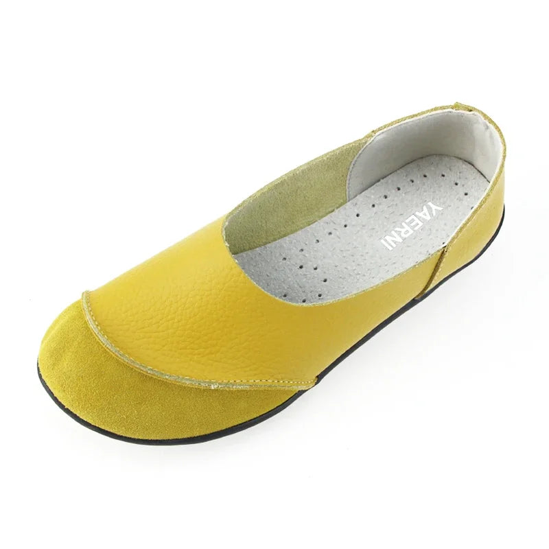 YAERNI Woman Shoes Summer Spring Genuine Leather Loafers Solid Slip-On Round Toe Handmade Flats W060