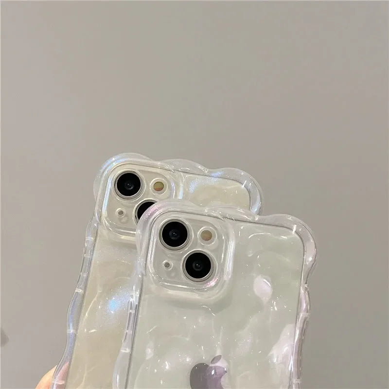 Transparent 3D Bubbles Shape Curly Shiny Phone Case For iPhone 17 Pro Air 15 16 Plus 14 13 12 Pro Max 11 Meteorite Wave Cover