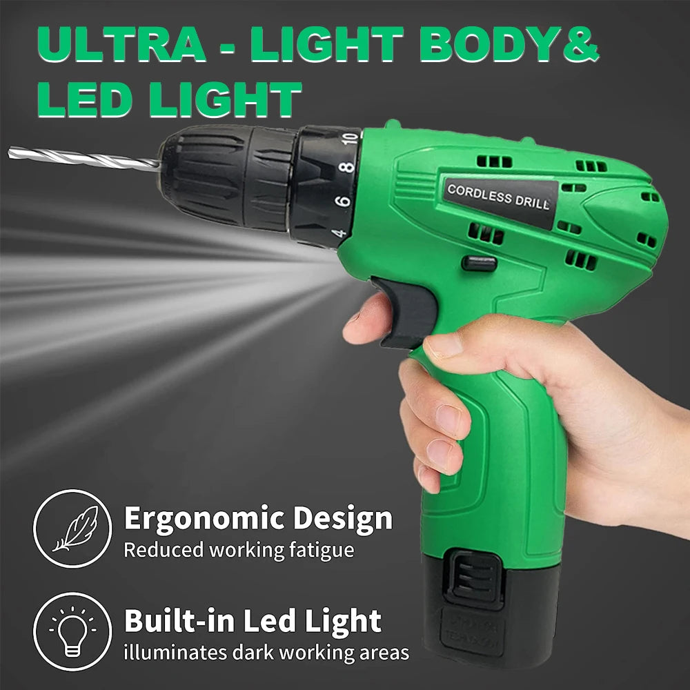 12V Cordless Drill Kit , with Battery and Charger, Variable Speed, 18+1 Torque Drill, 3/8 Inch Keyless Chuck Bit