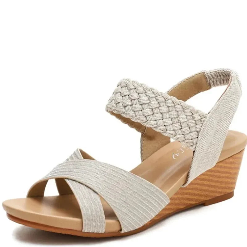 BEYARNE  Sandals Women Summer Shoes Elegant Ladies Weave Rome Sandalias Fashion Female Comfortable Wedges Sandals Large Size
