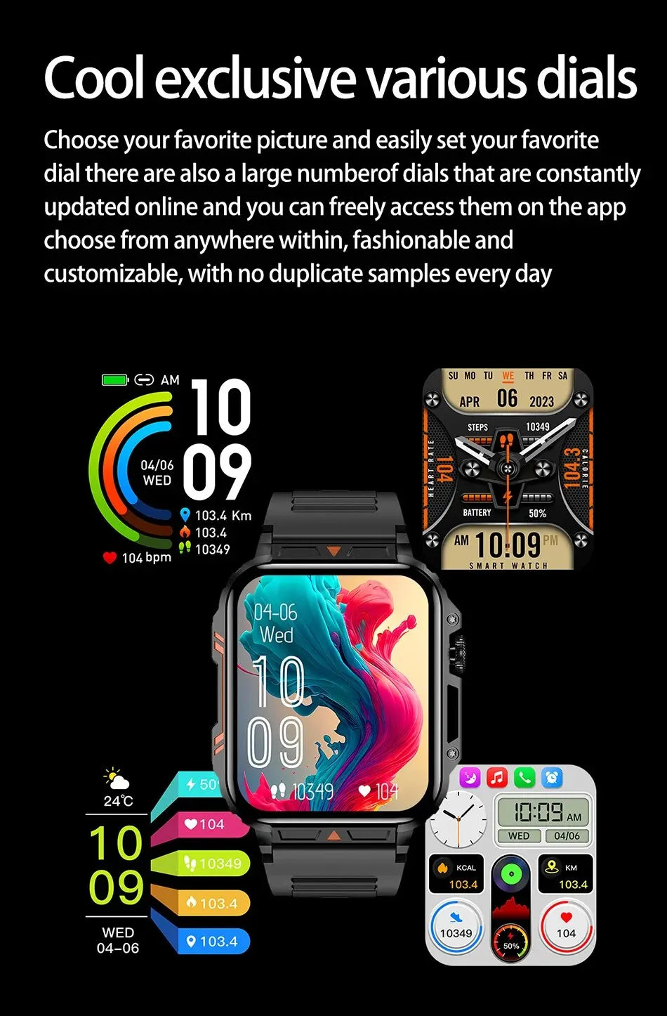 2024 Smartwatch 1.95 Inch Screen Health Monitoring Watches IP68 Waterproof Sport Fitness Smart Watch For Men Women Reloj Hombre