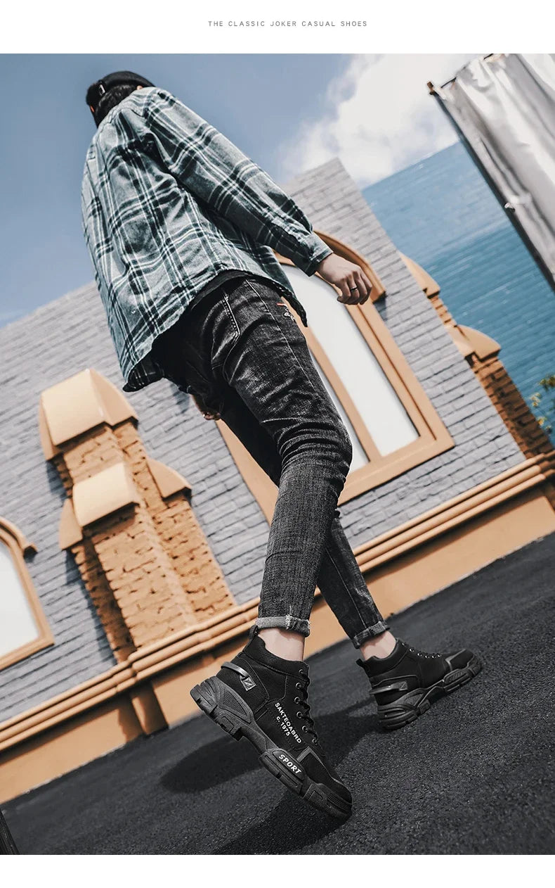 Men's Casual Boots Soft Sole Anti Slip Four Seasons Work Outdoor Botas Student Sports Boot Fashion Youth Versatile Trendy Boots