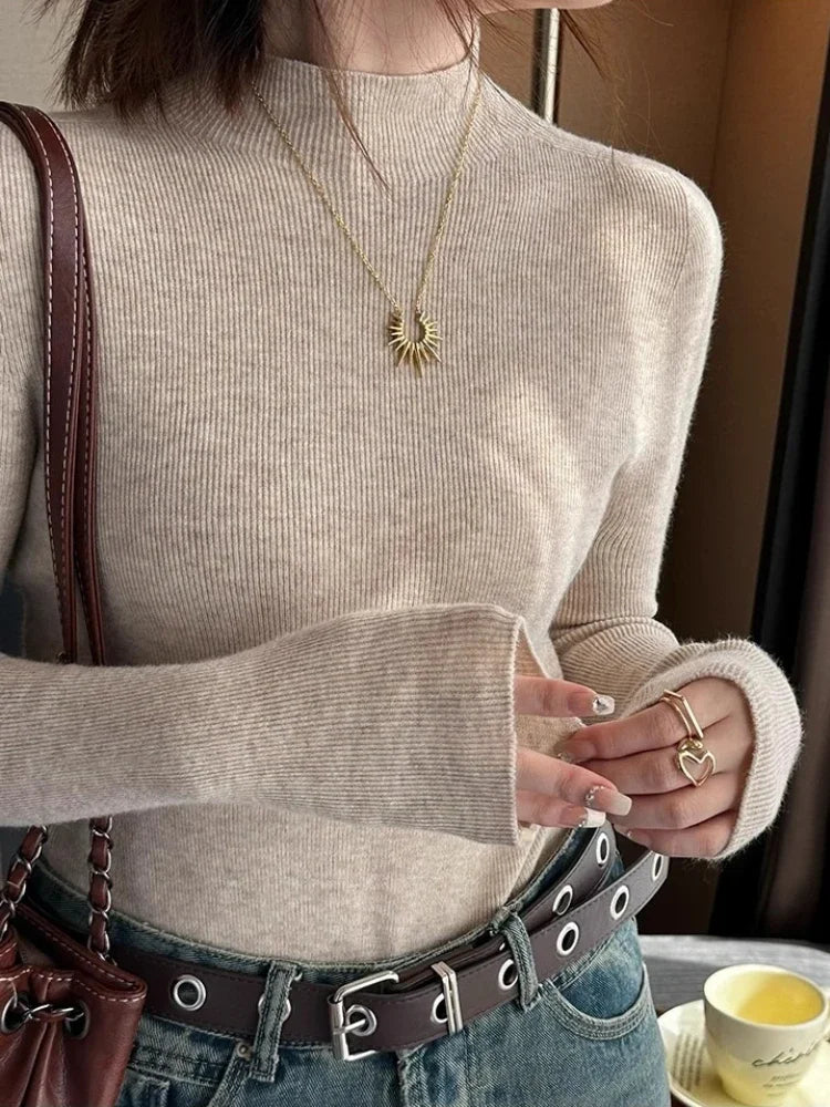 Female Slim Fit Women Sweater 2025 Autumn Winter Turtleneck Thickening Warm Soft Pullovers Ladies Solid Versatile Knitted Tops
