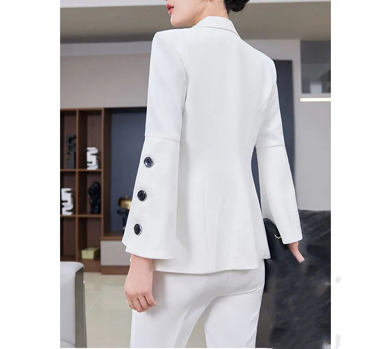 Yitimuceng Slim Blazers for Women 2024 Office Ladies New Fashion Long Sleeve Coats Solid Lapel Double Breasted Pant Suits