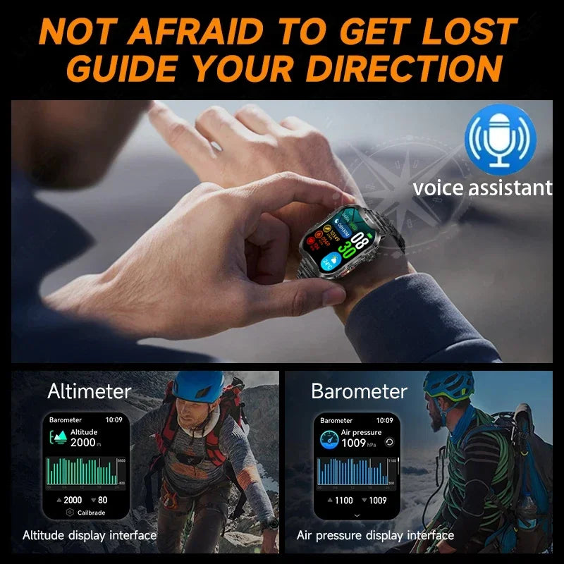 2024 New For Xiaomi Military Smart Watch Men Outdoor Sports Flashlight Fitness Watches Health Monitor 1.96" BT Call Smartwatch