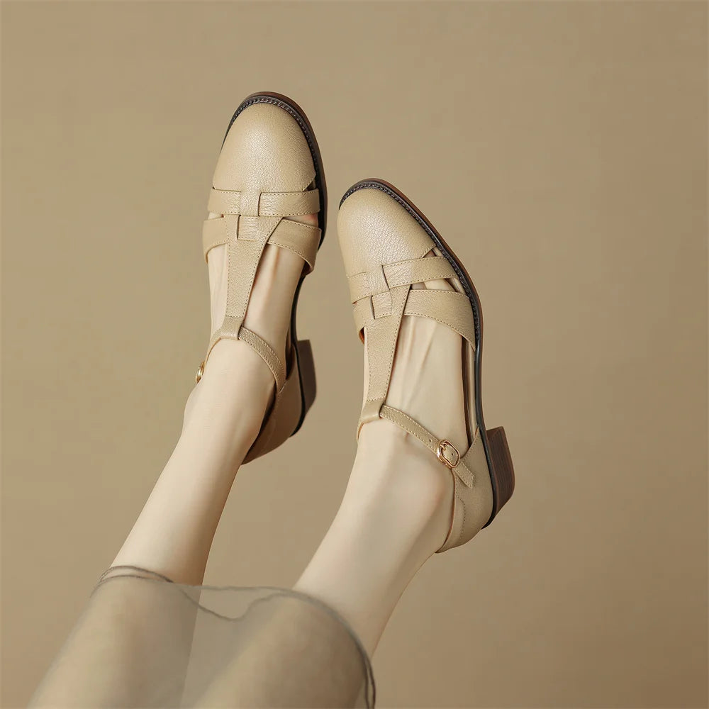 Women's genuine leather narrow band braided t-strap flats sandals round toe casual female summer roman style shoes for women hot