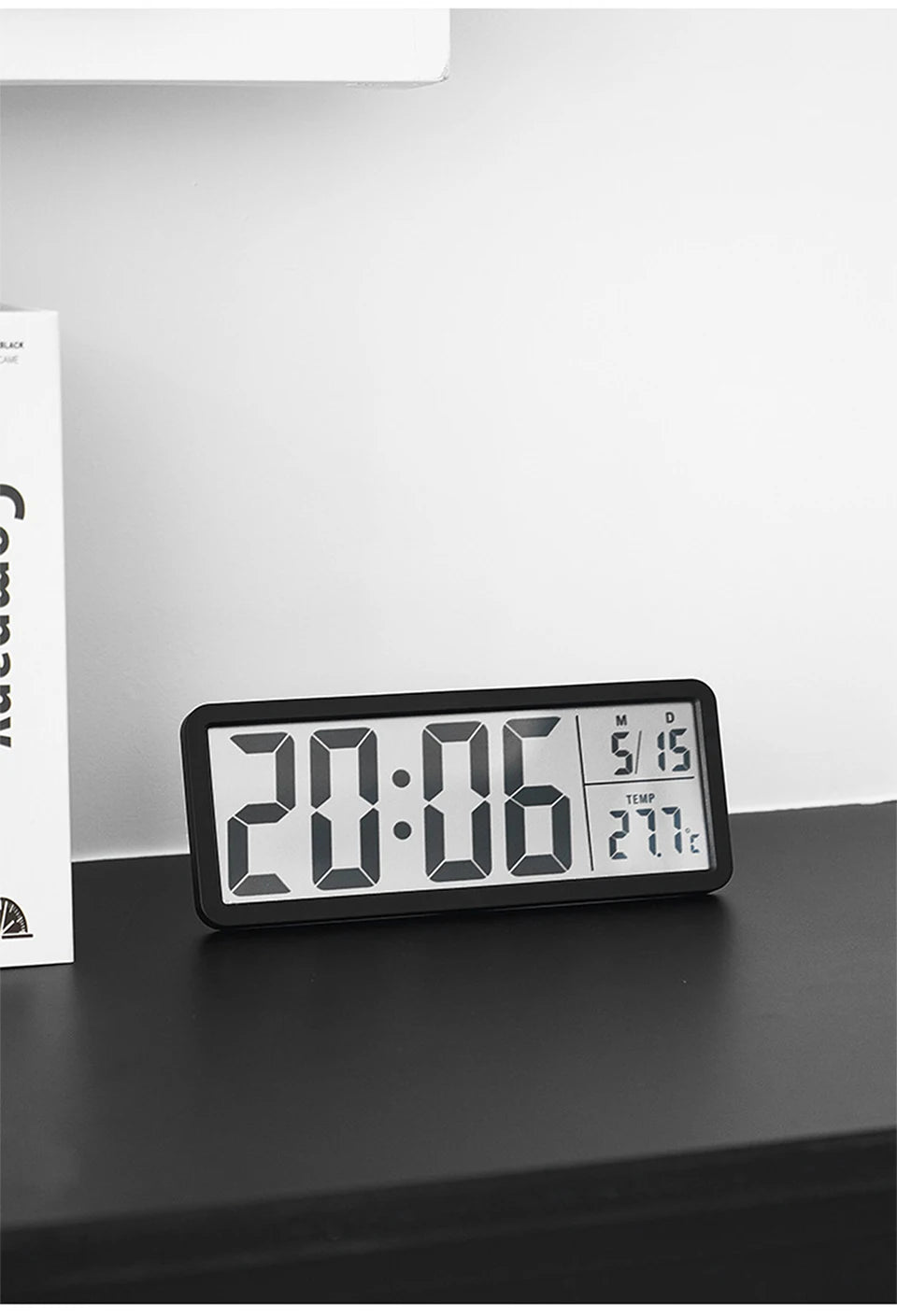 LCD Digital Wall Clock Time with Date Temperature Display Electronic Alarm Clock Modern Table Clock for Bedroom Home Decoration