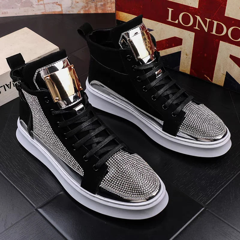 Luxury men's ankle boots Trend sports casual shoes High top board shoes Youth rhinestone casual shoes