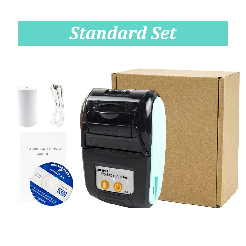 PT210 Mini Receipt Printer 58mm Portable Thermal Ticket Printer Android IOS Windows Wireless Bluetooth List Bill Maker With Plug