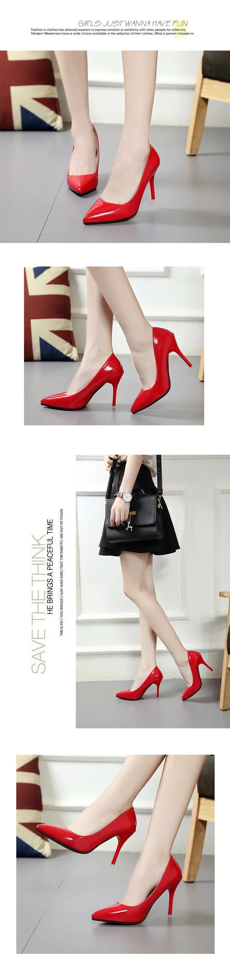 Pointed Toe Pumps Patent Leather Dress Women Shoes Red 8CM High Heels Boat Shoes Shadow Wedding Shoes Shoes for Wedding