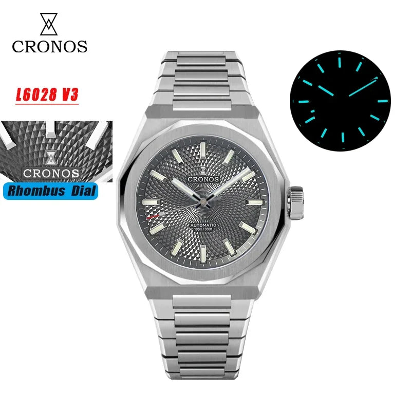 2025 Cronos L6028 New Dial Limited 39mm PT5000 See-through Caseback Men Automatic Wristwatches 10ATM Lumious V3 Watches for Men