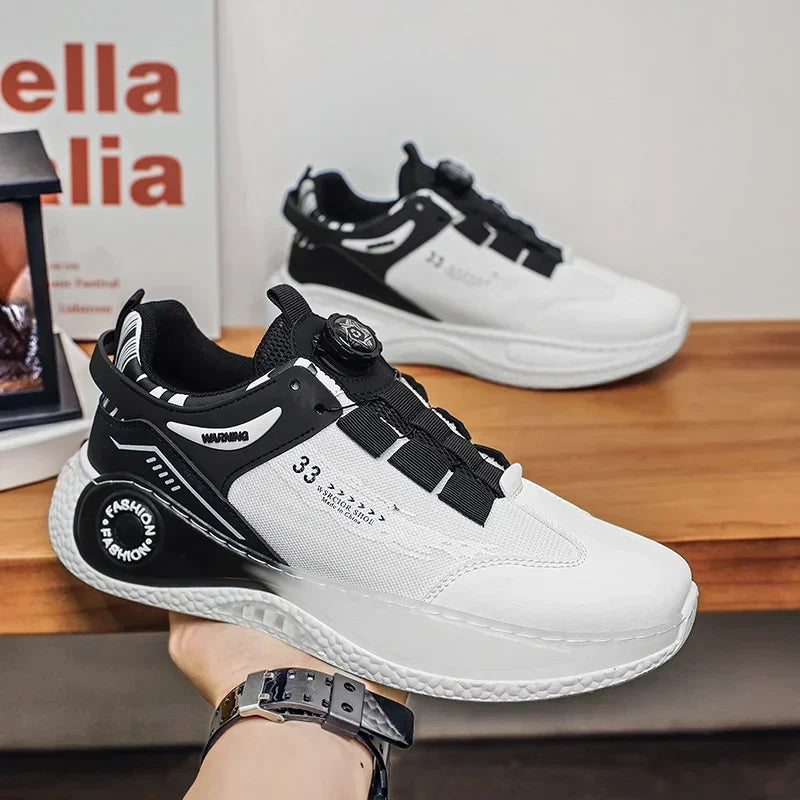 LATV Mens Sneakers with Rotating Buckle Comfy Non Slip Lace up Durable Shoes for Mens Outdoor Activities