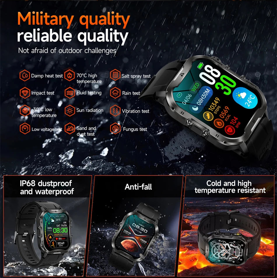 2024 New For Xiaomi Military Smart Watch Men Outdoor Sports Flashlight Fitness Watches Health Monitor 1.96" BT Call Smartwatch