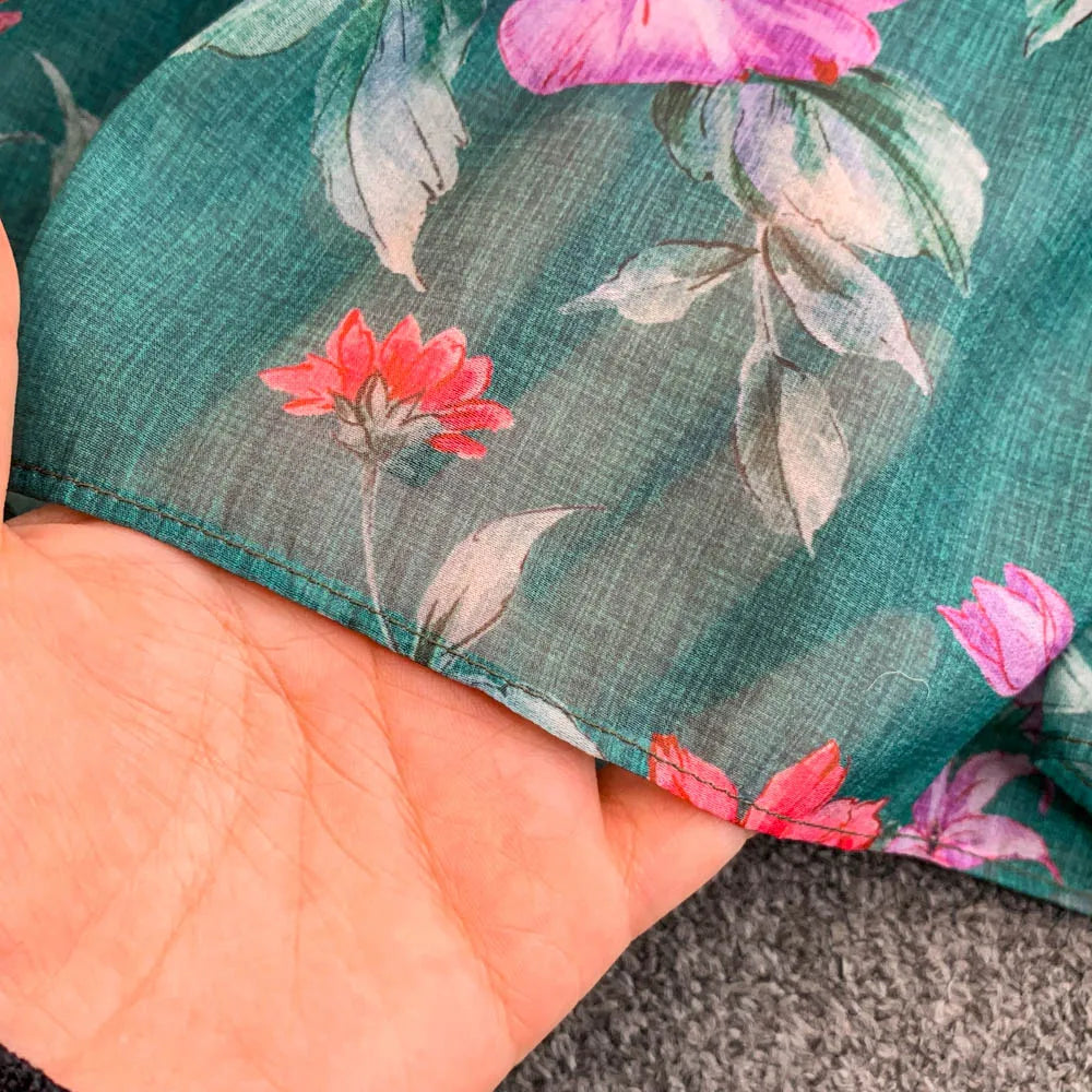 Ele Lace Splice Waist Cinching Long Dr Korean Sle Print Blouse Svel Midi Skirt High Waist A-Line Silhouette