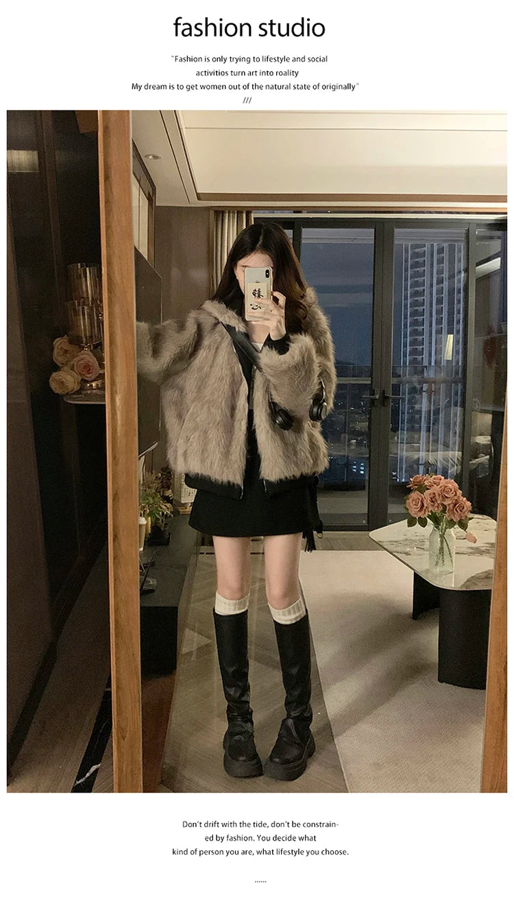 Two-sided Wear Imitation Mink Velvet Fur Hooded Cotton Padded Jacket Fashion New Winter Jackets Women's Short Loose Coats Trend