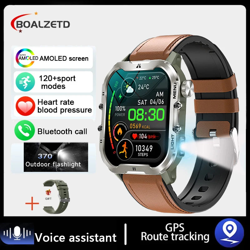 2024 New For Xiaomi Military Smart Watch Men Outdoor Sports Flashlight Fitness Watches Health Monitor 1.96" BT Call Smartwatch