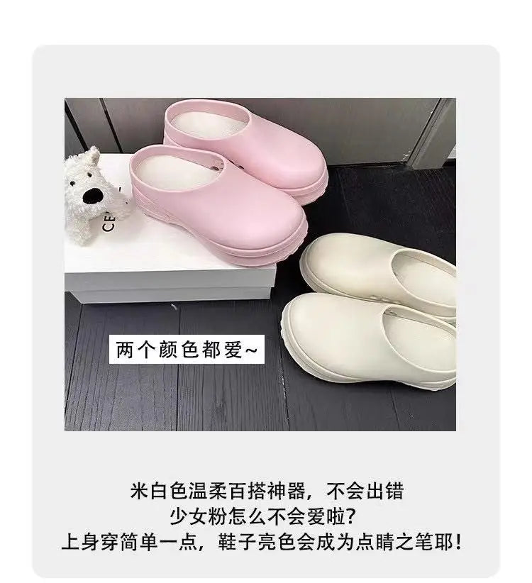 Women's Slippers Minimalist Fashion Air Cushion Soft 5CM Platform Non Slip Sandals Breathable Couple Style Heightened Chef Shoes