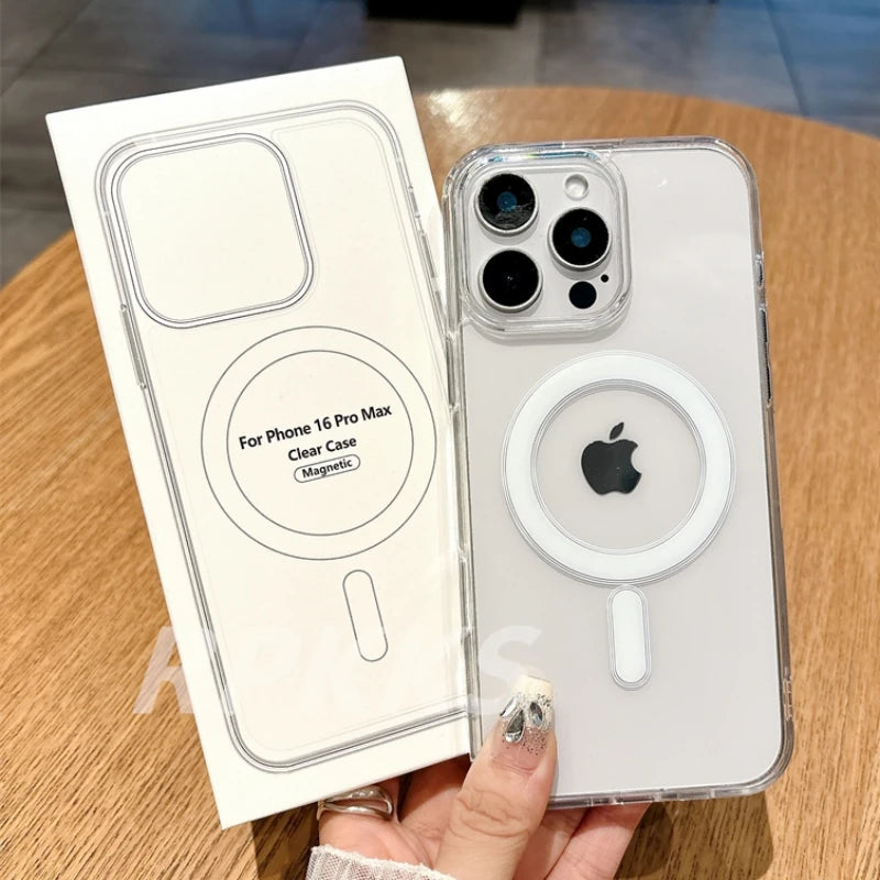 Transparent For Magsafe Magnetic Wireless Charge Case For iphone 11 12 13 14 15 16 17 Pro XS Max XR 16e 17 Air Hard Acryli Cover