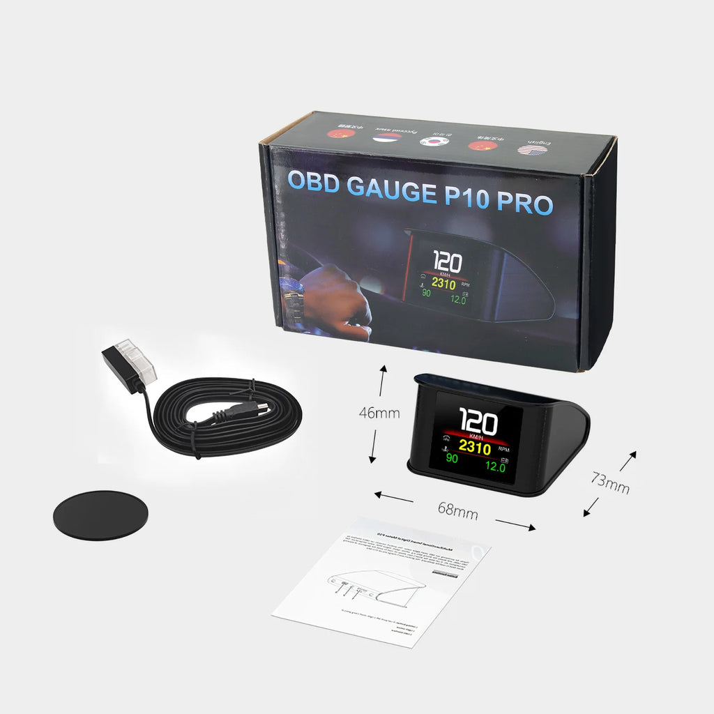 P10 Pro Head Up Display On-board Computer Car Digital OBD2 Mileage OBD Driving Computer Display Speedometer Temperature Gauge