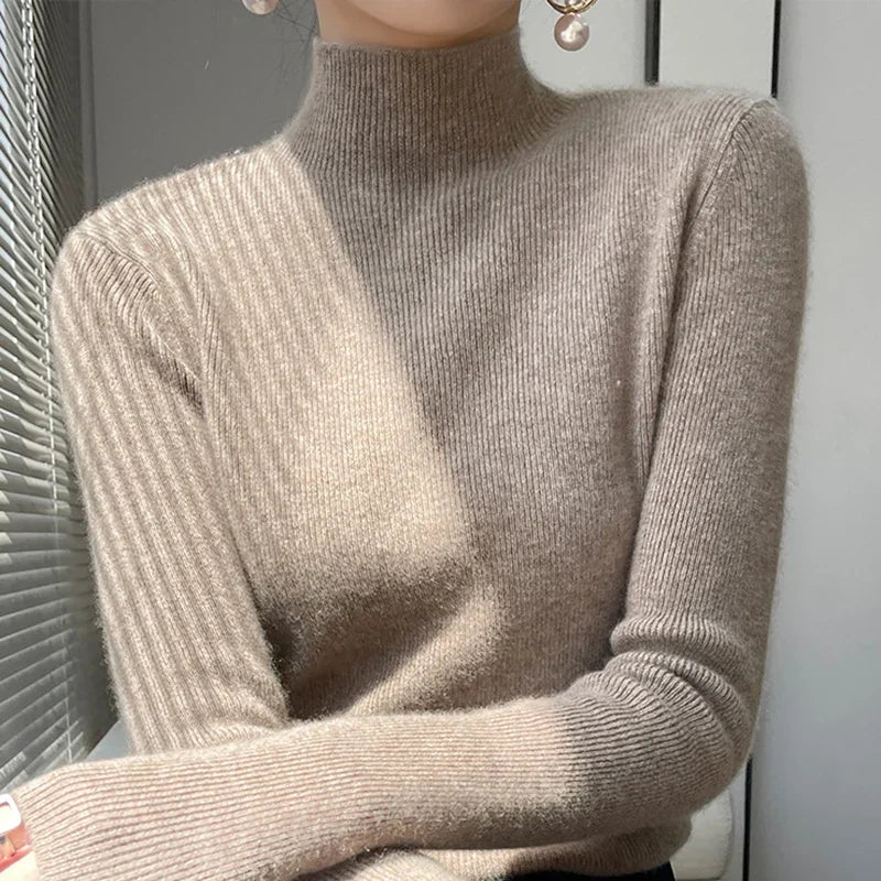 Female Slim Fit Women Sweater 2025 Autumn Winter Turtleneck Thickening Warm Soft Pullovers Ladies Solid Versatile Knitted Tops
