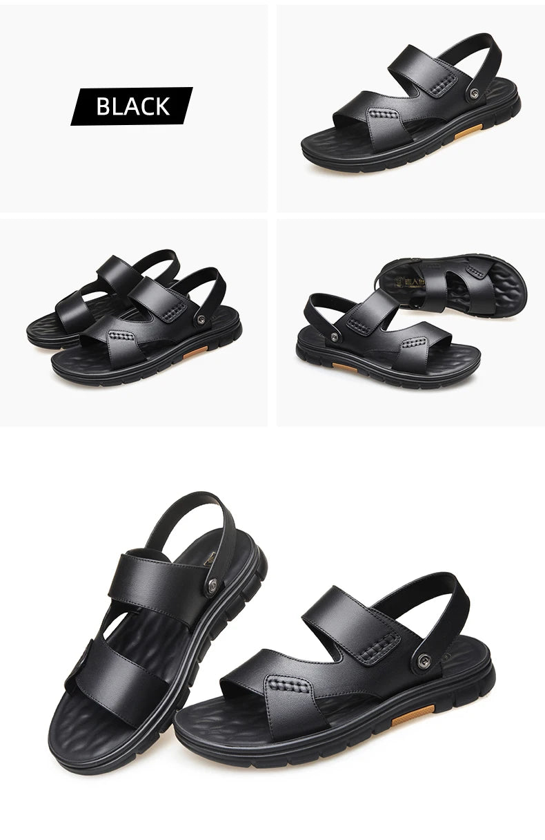 Laorentou Genuine Leather Summer Casual Beach Shoes, Cowhide Soft Soles, Anti Slip, Dual-Purpose Sandals for External Wear2050606