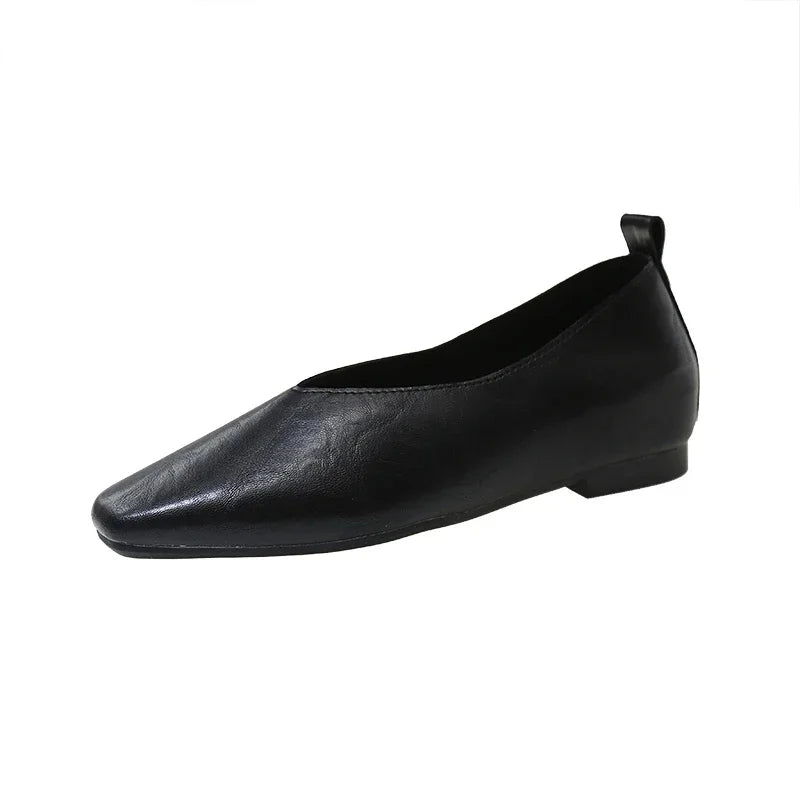 Square-toed Shallow-mouth Single Shoes Autumn New Soft-soled Soft-faced Anti-slip Wear-resistant Flat Shoes