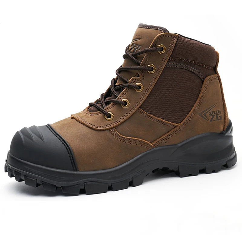 Genuine Leather Men's Boots Safety Shoes Indestructible Work Boots Steel Toe Shoes Puncture-Proof security Protective Shoes Male