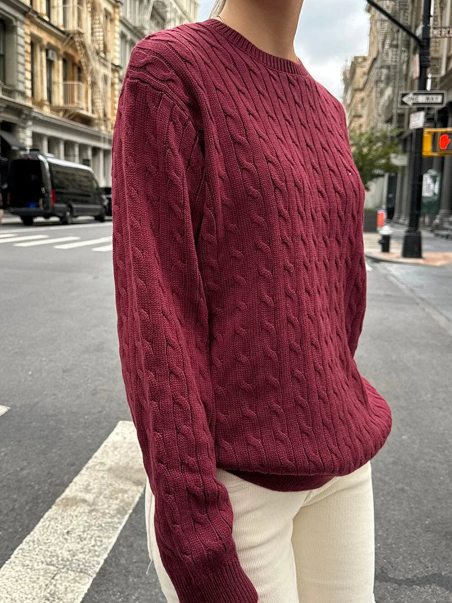 Twisted Flower Vintage Sweater Woman Autumn O-Neck Long Sleeve Pullover Preppy Style Casual Streetwear Jumper Sweaters Top Chic