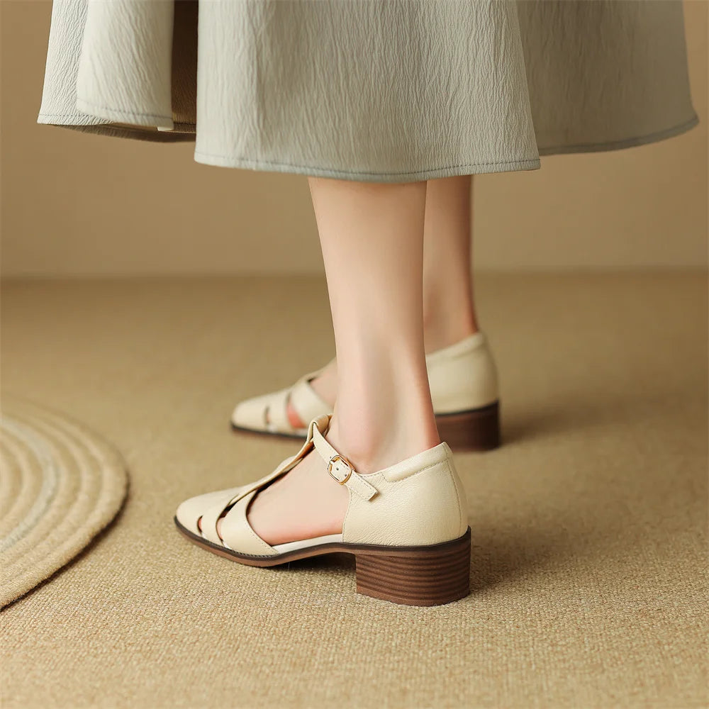 Women's genuine leather narrow band braided t-strap flats sandals round toe casual female summer roman style shoes for women hot