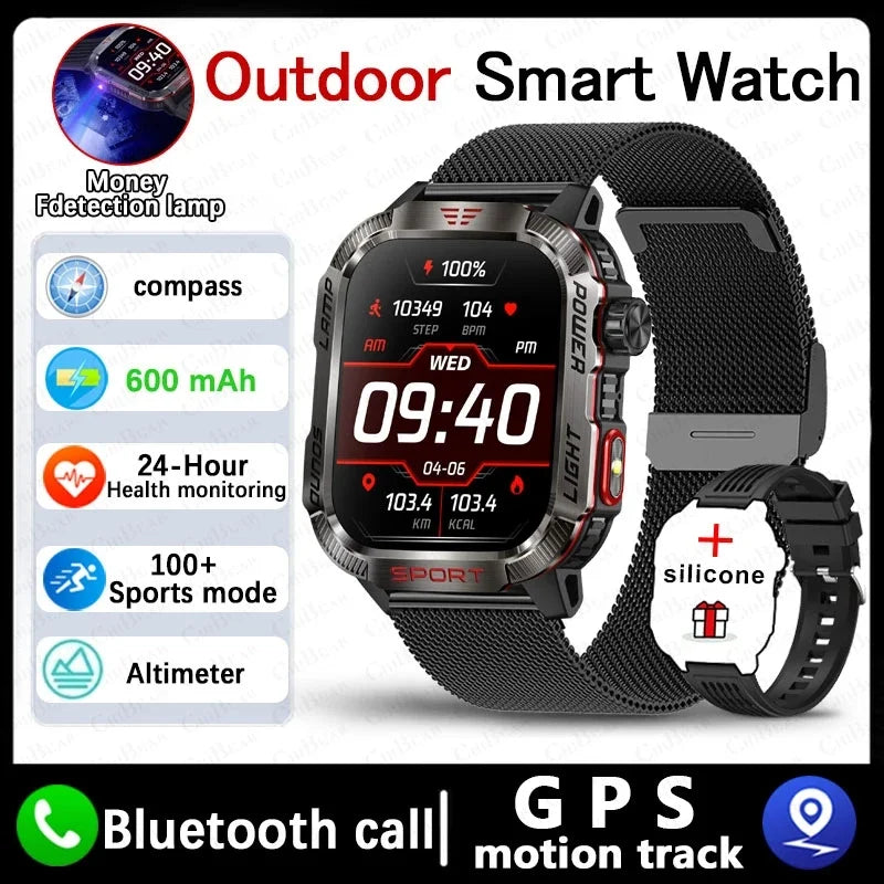 2025 New  Xiaomi  Military GPS Smart Watch Men Flashlight Compass Waterproof Outdoor Sport Tracker Bluetooth Call Smartwatch