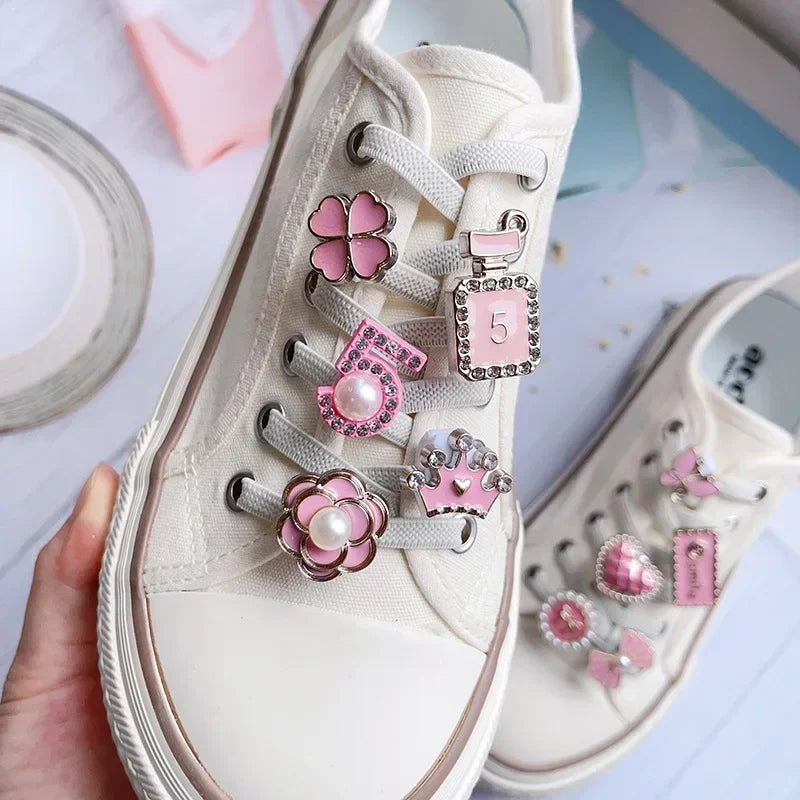 1 PCS Girls Pink Shoelace Charm Buckle Shoe Laces Charms for Sneakers Shoes Decorations Fashion DIY Shoelaces Accessories New